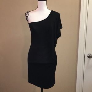 Flutter Sleeve Dress w/Jeweled Shoulder